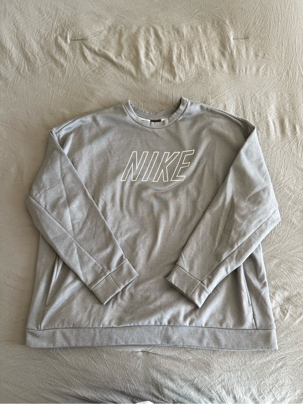Nike Men's Gray Crewneck Sweatshirt with White Outline Logo